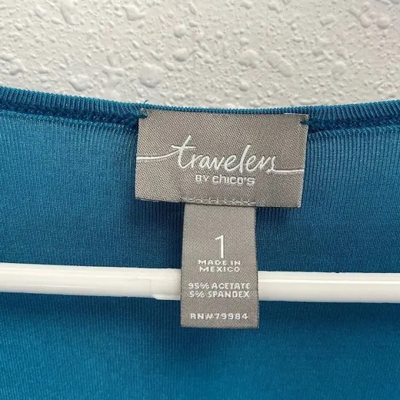 Chico's Travelers Women’s Sz 1 US Medium Classic Tie Front Jacket Turquoise NWT - Picture 3 of 7